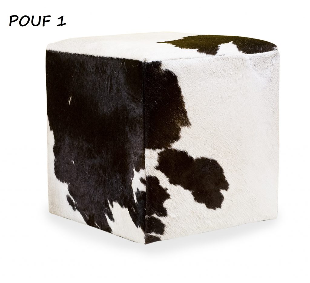 Pouf en Peau De Vache et Peau de Mouton Cuir de Patagonie